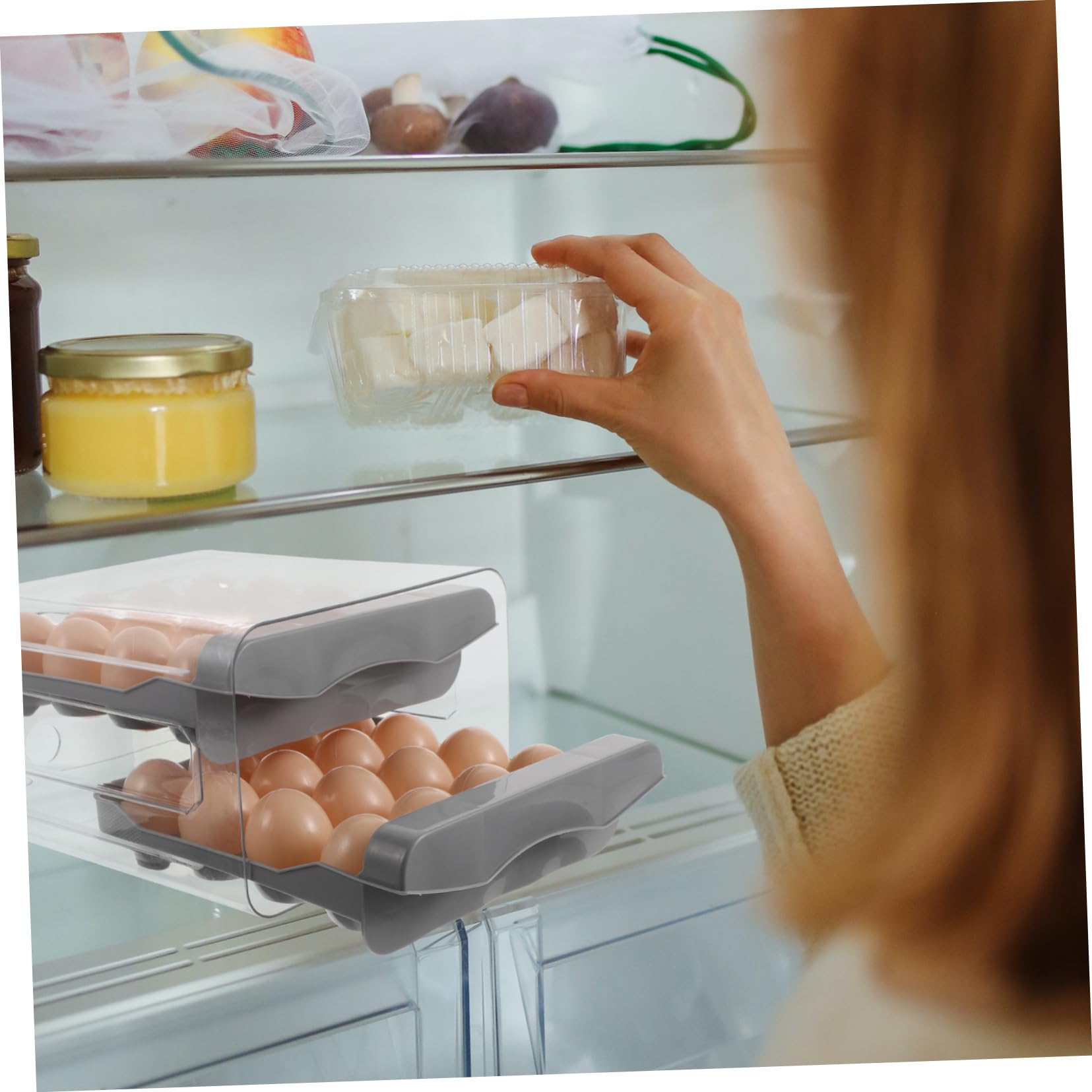 Gatuida Caja Para Guardar Huevos De Doble Capa Rejillas Transparente Para Refrigerador y Cajón De Cocina Organizador De Huevos Estante Para Guardar