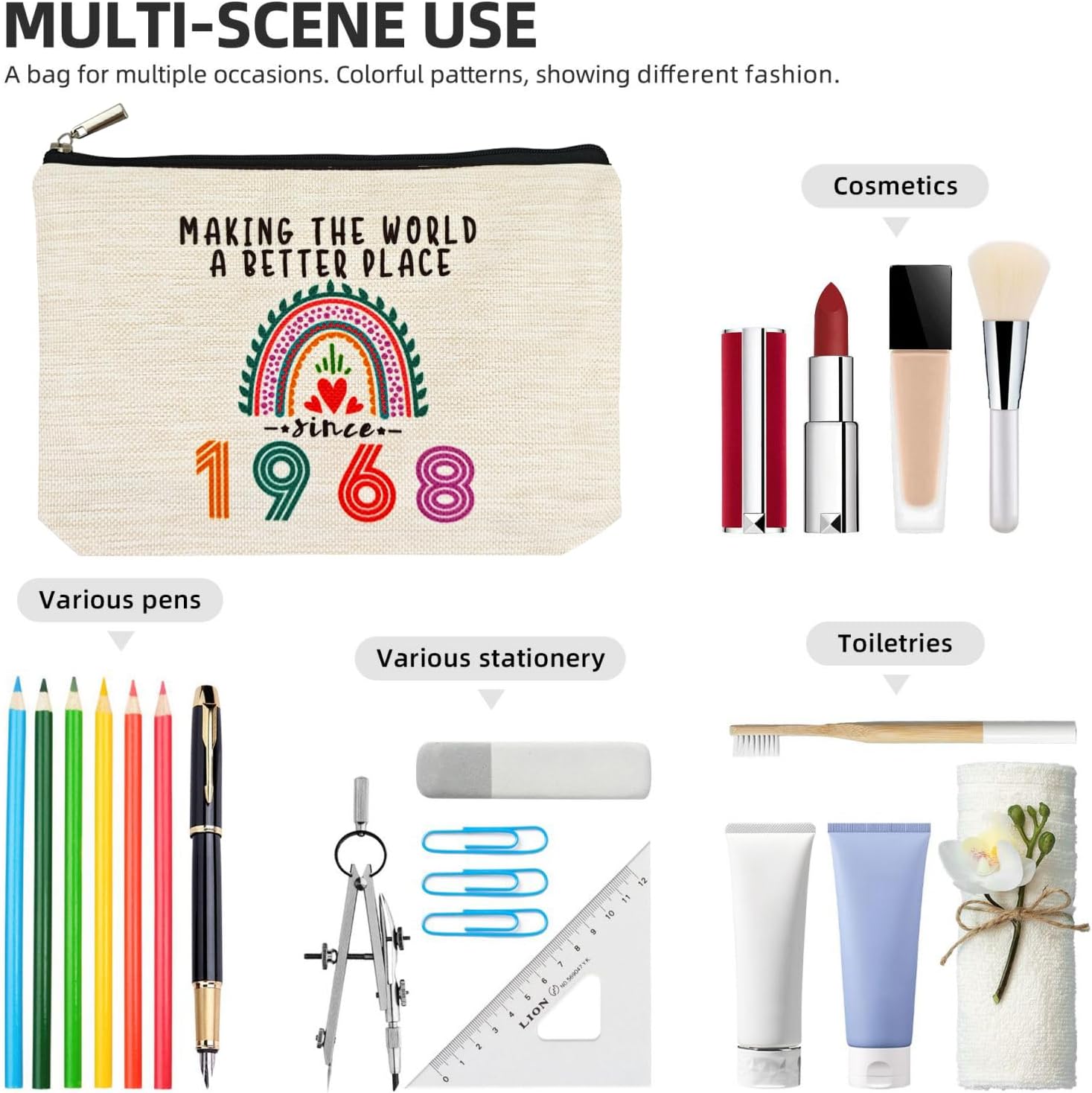 Happy 58th Birthday Gifts for Her Women Makeup Bag, Best 1968 Anniversary 58th Birthday Decorations, 58 Year old and Fabulous Gifts Ideas for Wife, Mom, Mothers Day, Christmas Cosmetic Travel Pouch - Image 3