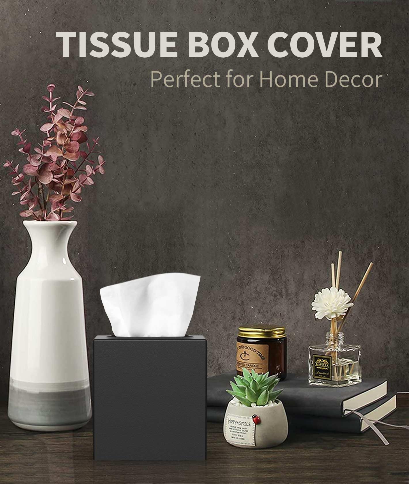 Livelab Metal Tissue Box Cover, Square Tissue Box Holder Modern Decor Facial Napkin Holder Tissue Box Dispenser for Bathroom Vanity Countertop, Living Room, Bedroom, Office | Black