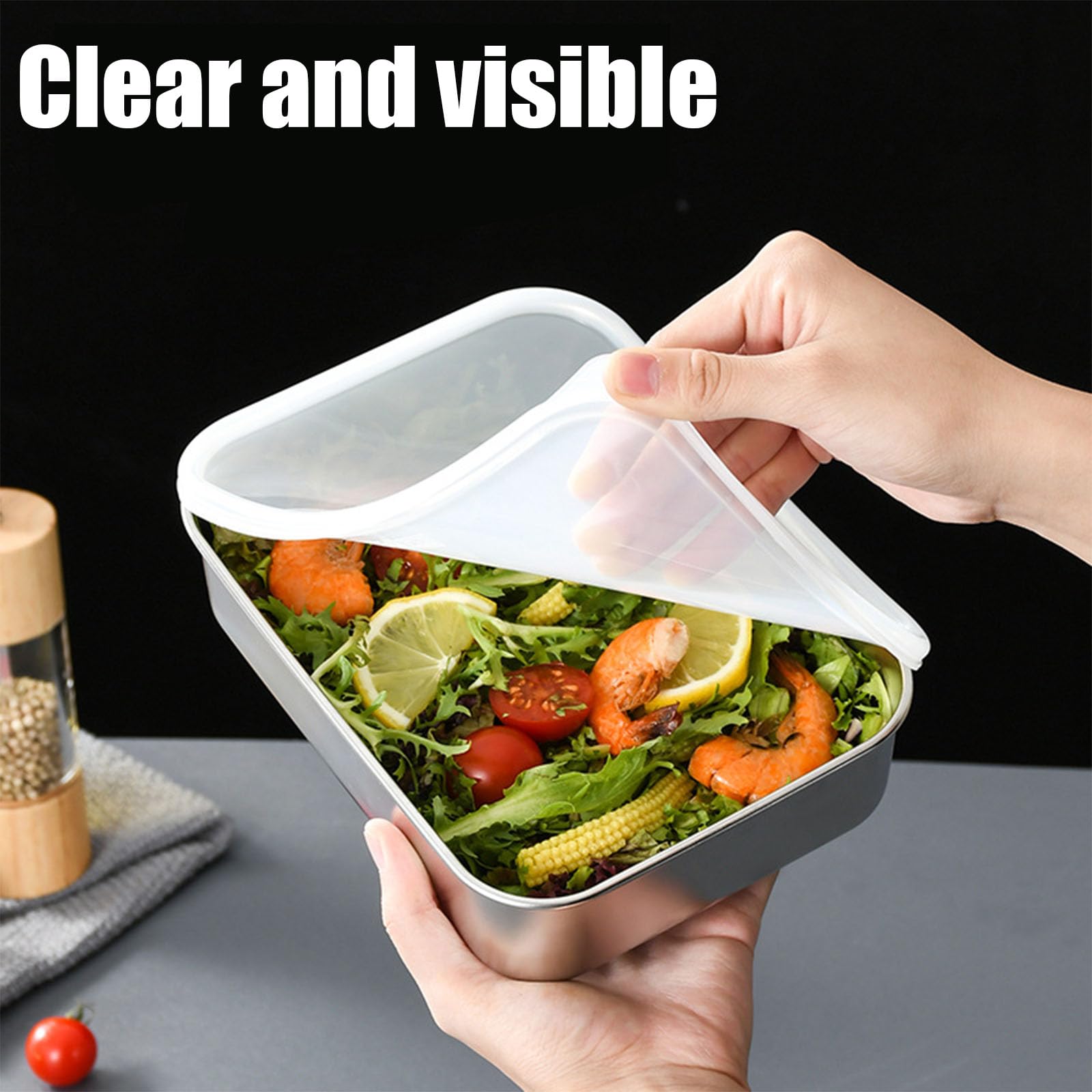 Recipientes Herméticos para Alimentos,Rectángulo Contenedor De Almacenamiento con Tapa,Fiambrera Acero Inoxidable,304 Stainless Steel,1900ML