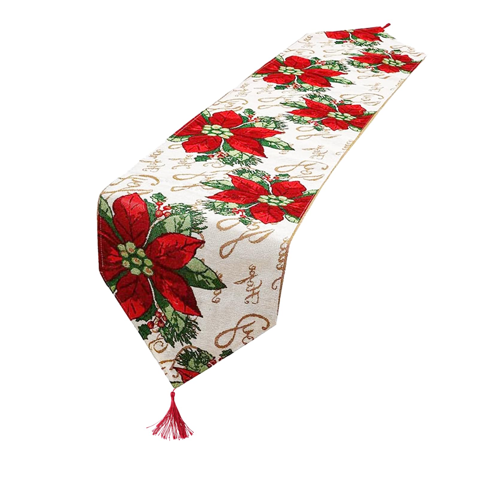 Cragmut Camino de Mesa Navideño, Camino de Mesa de Lino Rojo Navidad con Flores Rojas Decoraciones Navideñas para Fiesta Navideña Decoración de Mesa de Comedor (33 x 180 cm)
