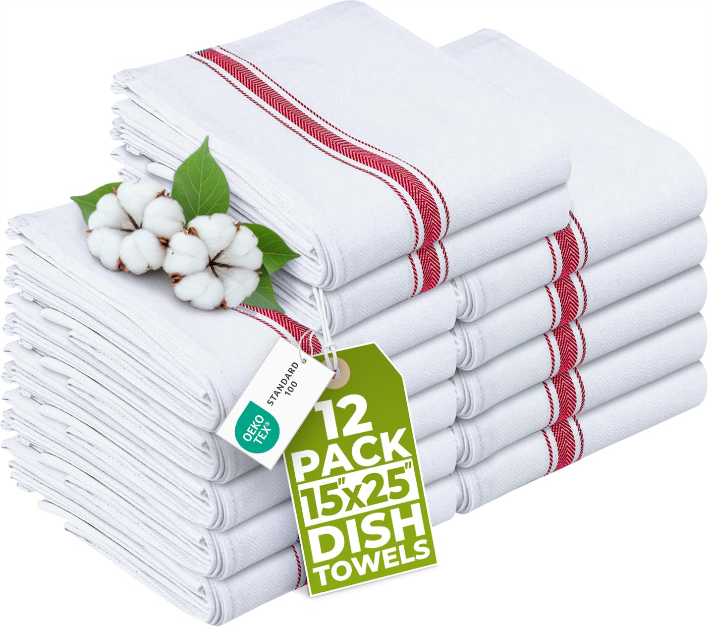 Utopia Towels - 200 GSM Red Dish Towels (12 Pack - 38 x 64 cm) 100% Cotton Dish Cloths Absorbent Bar Cloth, Kitchen Tea Towel for Catering, Drying and Washing