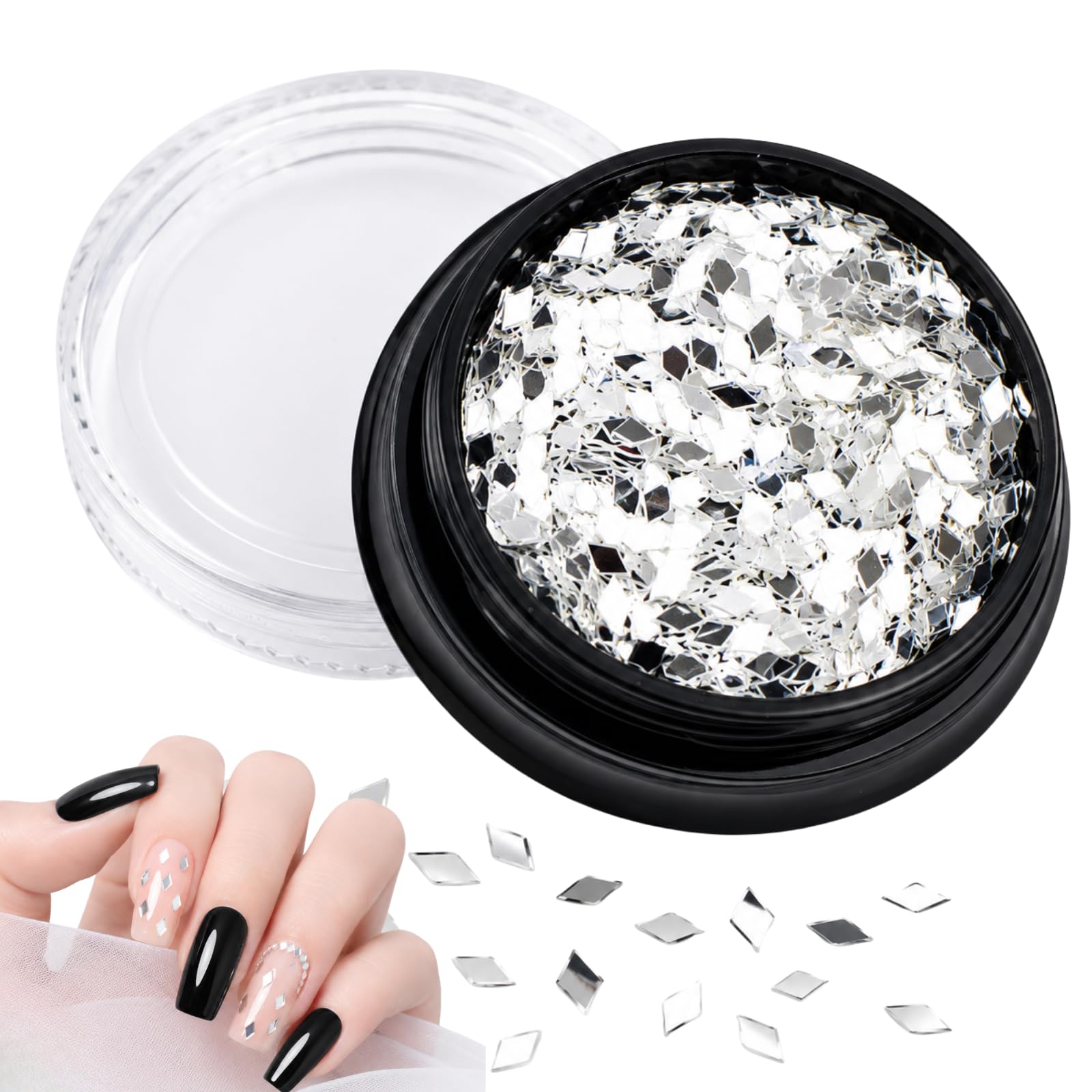 1 Box Silver Nail Sequins Glitter Flakes, DIY Nail Art Accessories, Manicure Makeup Decoration Supplies for Nails, Arts and Crafts Decorations (1, Diamond)