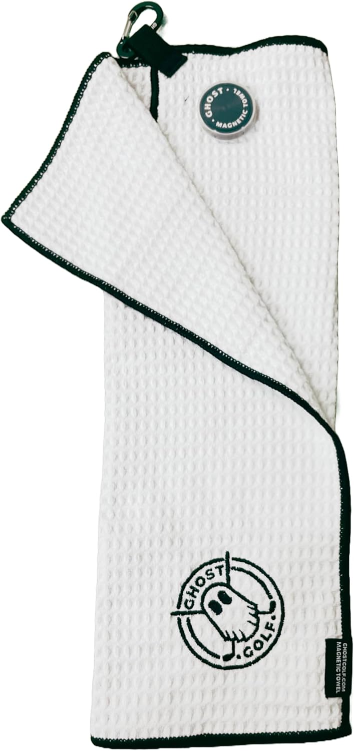 Ghost Golf Magnetic Towel (Greenside) - Premium Ultra-Absorbent Microfiber Golf Towel with Magnet for Golf Carts or Clubs - 18" x 18" Golfing Gear - Waffle Weave Pattern (White) - Image 4