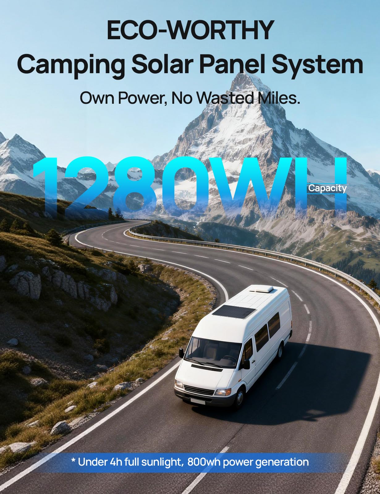 ECO-WORTHY Set di pannelli solari da campeggio 1280WH, pacchetto completo con batteria LiFePO4 da 100 Ah, pannello solare flessibile da 200 W, regolatore di carica MPPT da 20 A e inverter da 2000 W