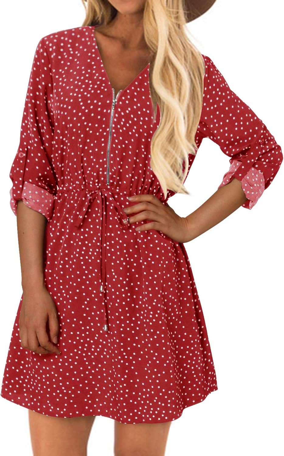 YOINS Women T-Shirt Dresses Summer Tunic Tops Short Sleeves Mini Dress V Neck Button Down Design Blouses Bb-red S