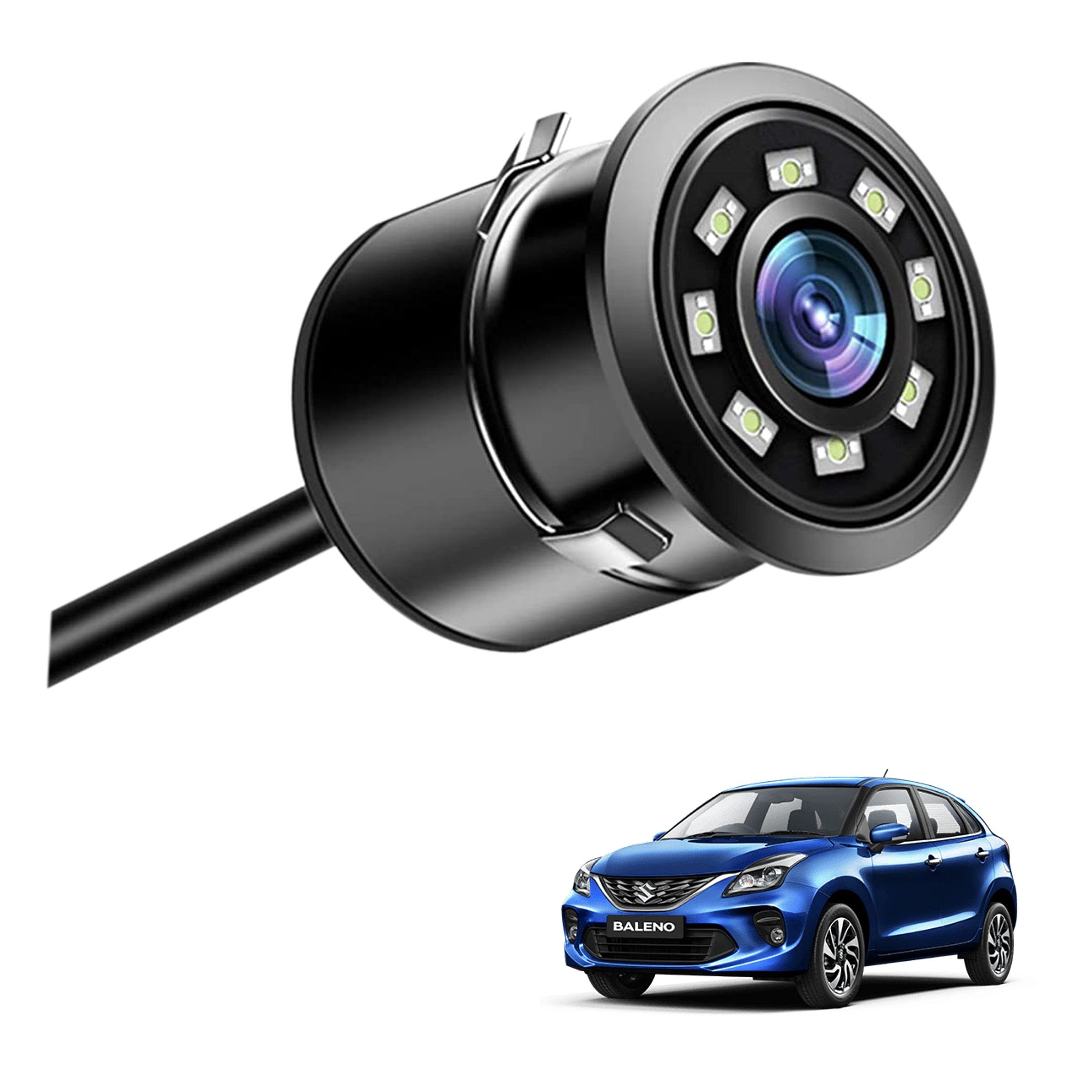 Asryd Car Rear Backup Camera, Rear View LED Night Vision Camera Waterproof 170 Degree Wide Angle, Black, Reverse Camera Parking Guide For Maruti Suzuki Baleno (1 LED Camera)