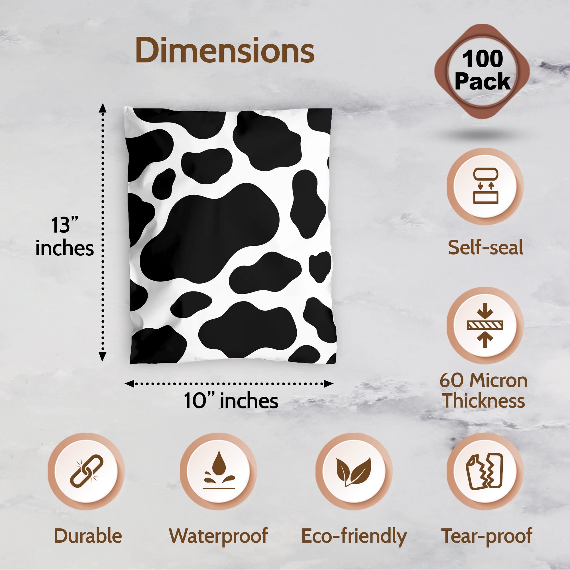 Poly Mailers 10 x 13-100 sztuk - Torby wysyłkowe dla małych firm - Koperty wysyłkowe - Koperty do pakowania - 10 x 13 torebek foliowych (nadruk krowy)