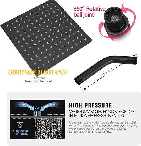 Miniatura 3 de annazom Juego combinado de ducha de lluvia de 8 pulgadas, cabezal de ducha de lluvia con acabado ORB, juego de mezclador de válvula de ducha