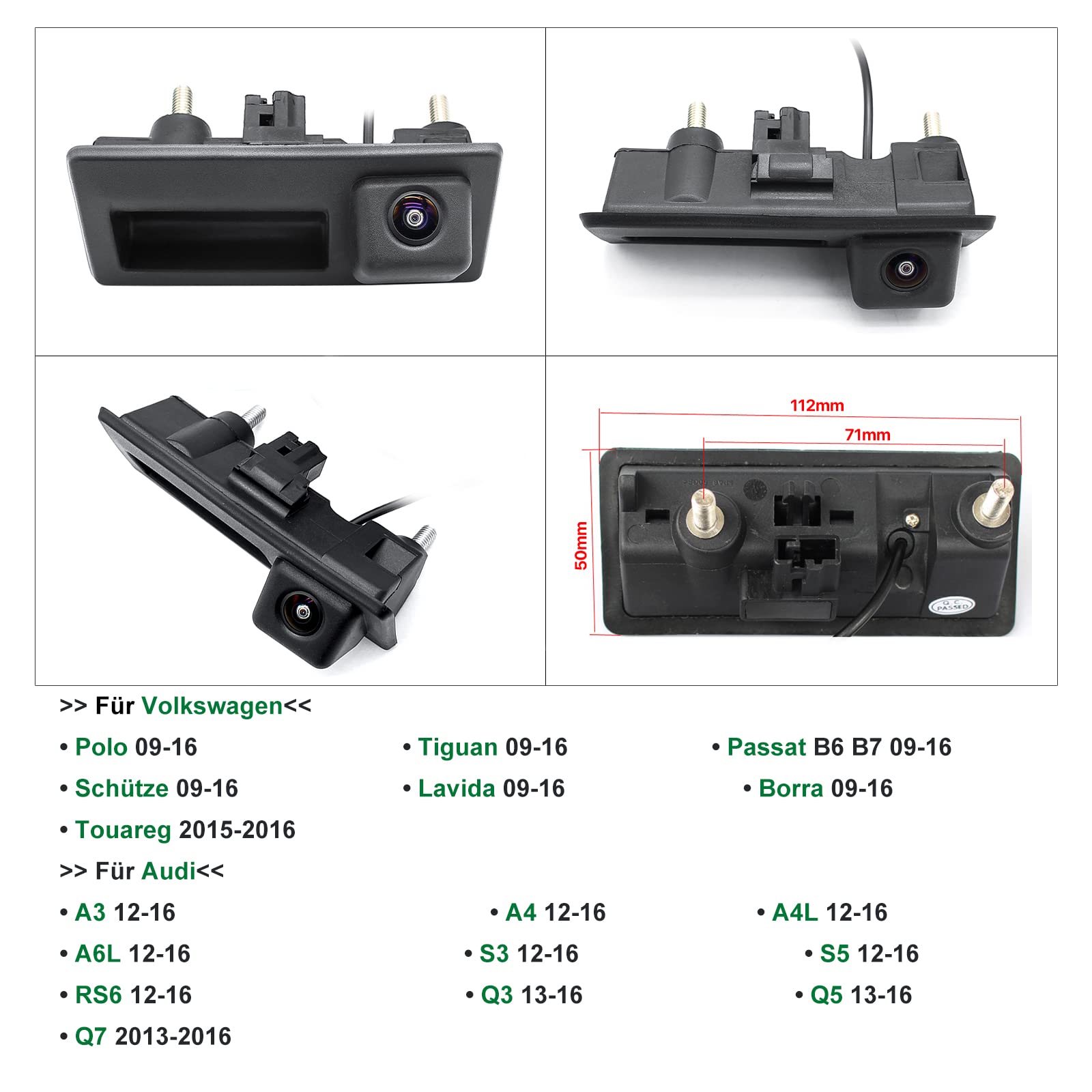 HD 720P Auto Rückfahrkamera für Audi A4L A5 A3 Q3 Q5 RS6 VW Passat Tiguan Jetta Sharan Lavida Skoda mit Kofferraumgriff