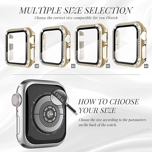 Miniatura 8 de Recoppa funda para Apple Watch con protector de pantalla con cristales brillantes y diamantes de imitación, ultrafina, funda con protección