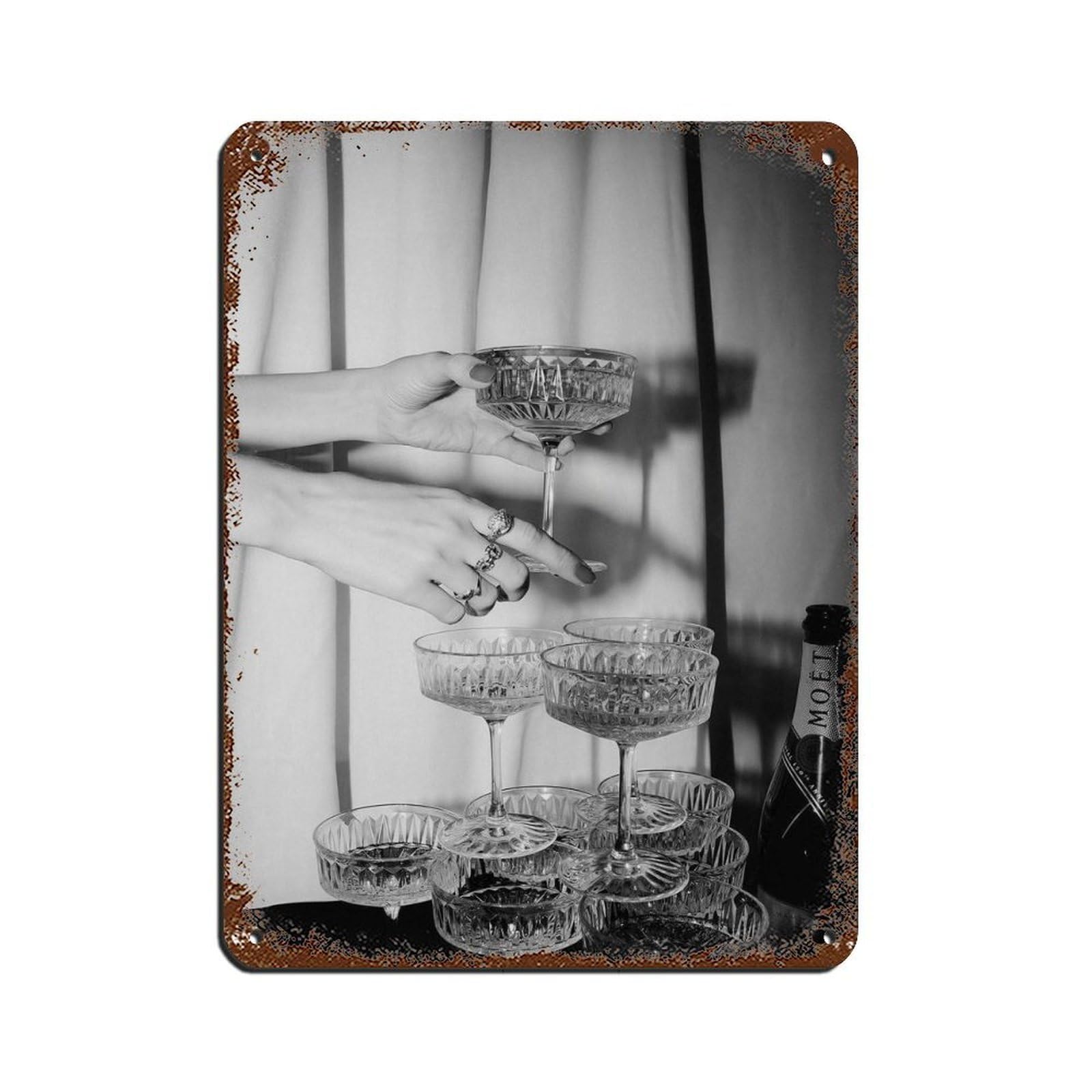 Champagne Glasses, Vintage Bar Poster Tin Sign Vintage Metal Pub Club Cafe Bar Home Wall Art Decoration Poster Retro 12x16inch(30x40cm)