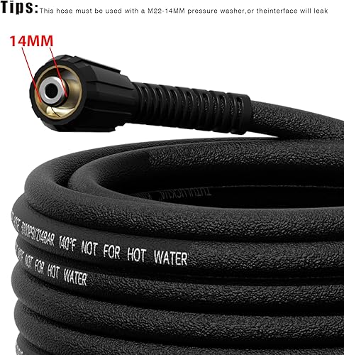 Miniatura 7 de Manguera de lavado a presión súper flexible resistente a las torceduras para evitar fugas, 50 pies, negro 1/4 pulgadas, hilos M22 3100 PSI Lavadora