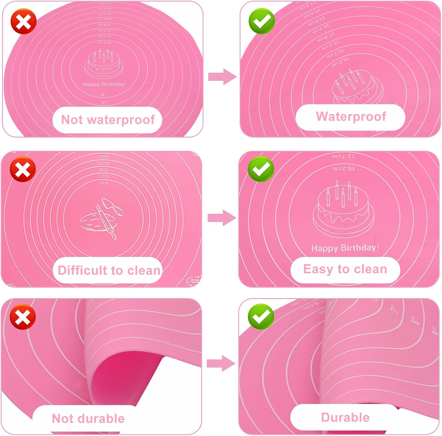 12 Inch Round Silicone Baking Mat, Pink