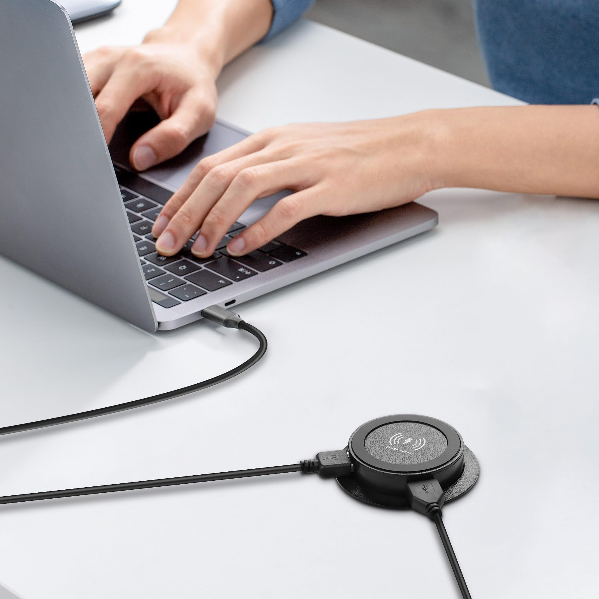 XMSJSIY Caricatore wireless integrato da tavolo 3 in 1 multifunzione pop-up da 10 W, ricarica rapida, caricatore wireless USB da tavolo, doppia ricarica USB per smartphone, comodino, scrivanie, mobili