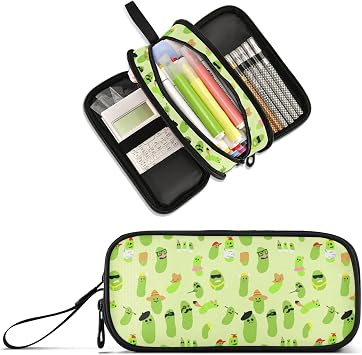 Large Capacity Pencil Case Pencil Pouch Office School Large Storage Pen Bag 3 Compartment pencil box for Adults School Teen Girl Boy Men Women Pickle