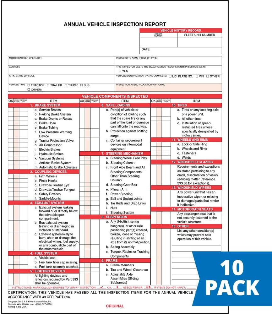 50-Pack DVIR Log Books - DOT Compliant Driver Vehicle Inspection Reports, 2-Ply Carbonless, 31 Forms Per Book