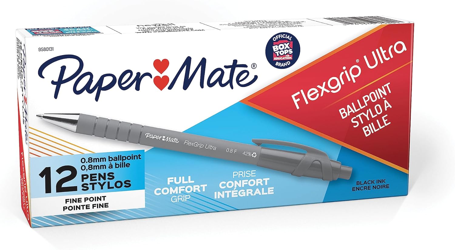 Paper Mate 9580131 FlexGrip Ultra Retractable Ballpoint Pen, Fine Point, Black, 12-Count