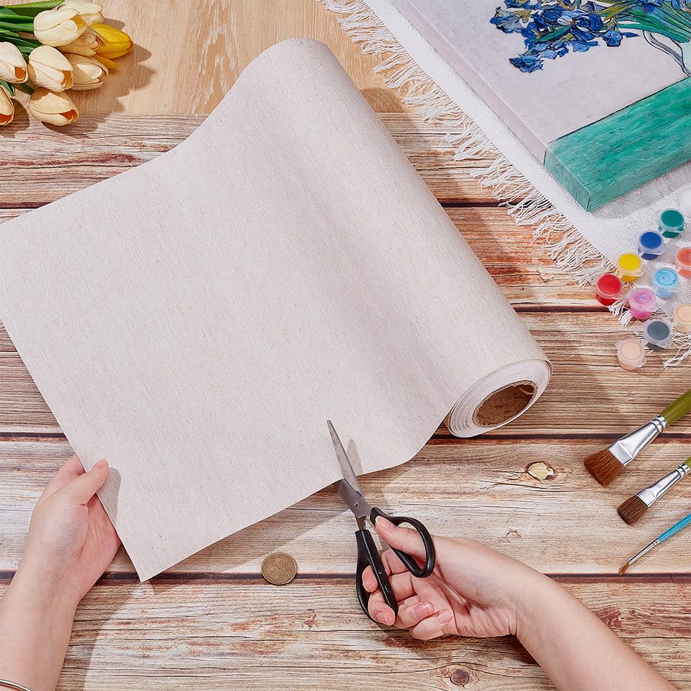 OLYCRAFT 10 m x 37 cm Rollo de tela de lino natural Rollos de lienzos flexibles con superficie uniforme lienzos para pinturas para decoración DIY con fondo pintura al óleo