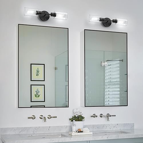 Miniatura 2 de Espird Lámparas de baño 2 luces negras claras, luces de tocador de baño sobre el espejo, apliques de pared de baño, lámpara de tocador de baño negro