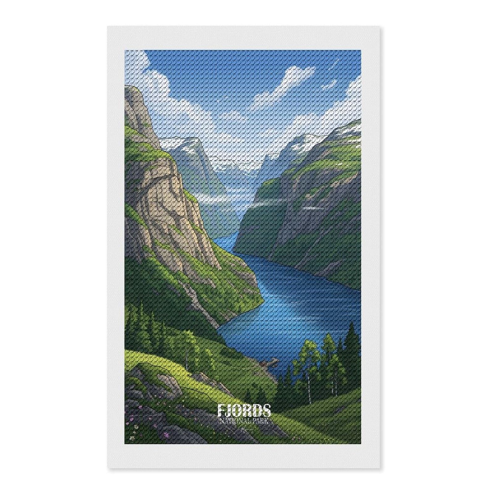 Junmoney Fjords National Park Landscape Norway Diamond Art Canvas 12"x20", for Creative Relaxation, Simple to Start, Aesthetic Room Decor, Holiday Gift Idea