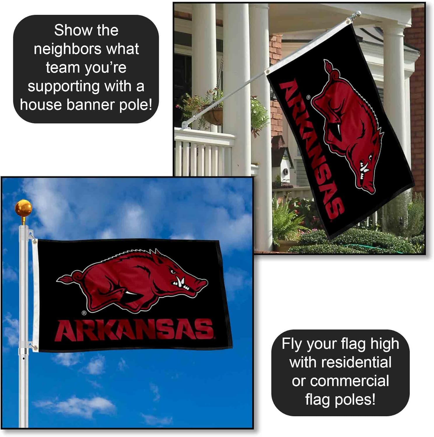College Flags & Banners Co. Arkansas Razorbacks Black Flag - Image 3