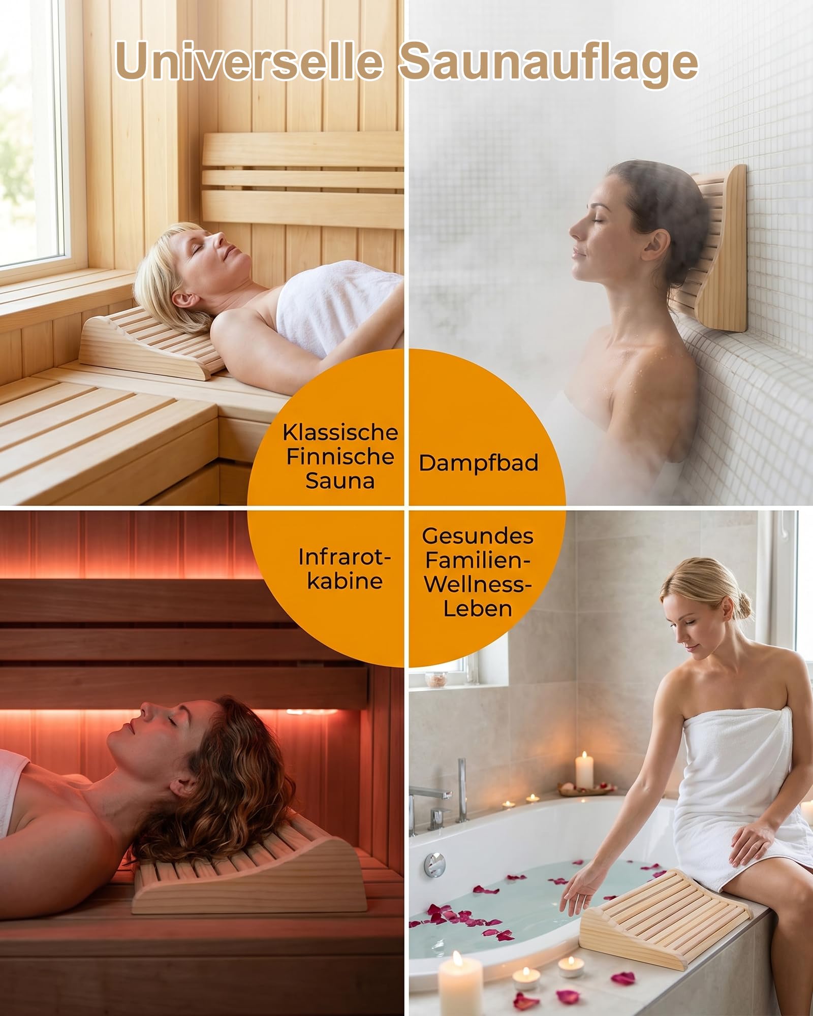 2 Stück Sauna Kopfstütze Holz, Ergonomisches Saunakopfstütze mit Anti-Rutsch Basis & Optimale Belüftung, 37x33x10cm Kiefernholz Nackenstütze für Finnische Sauna, Infrarotkabine & Dampfbad