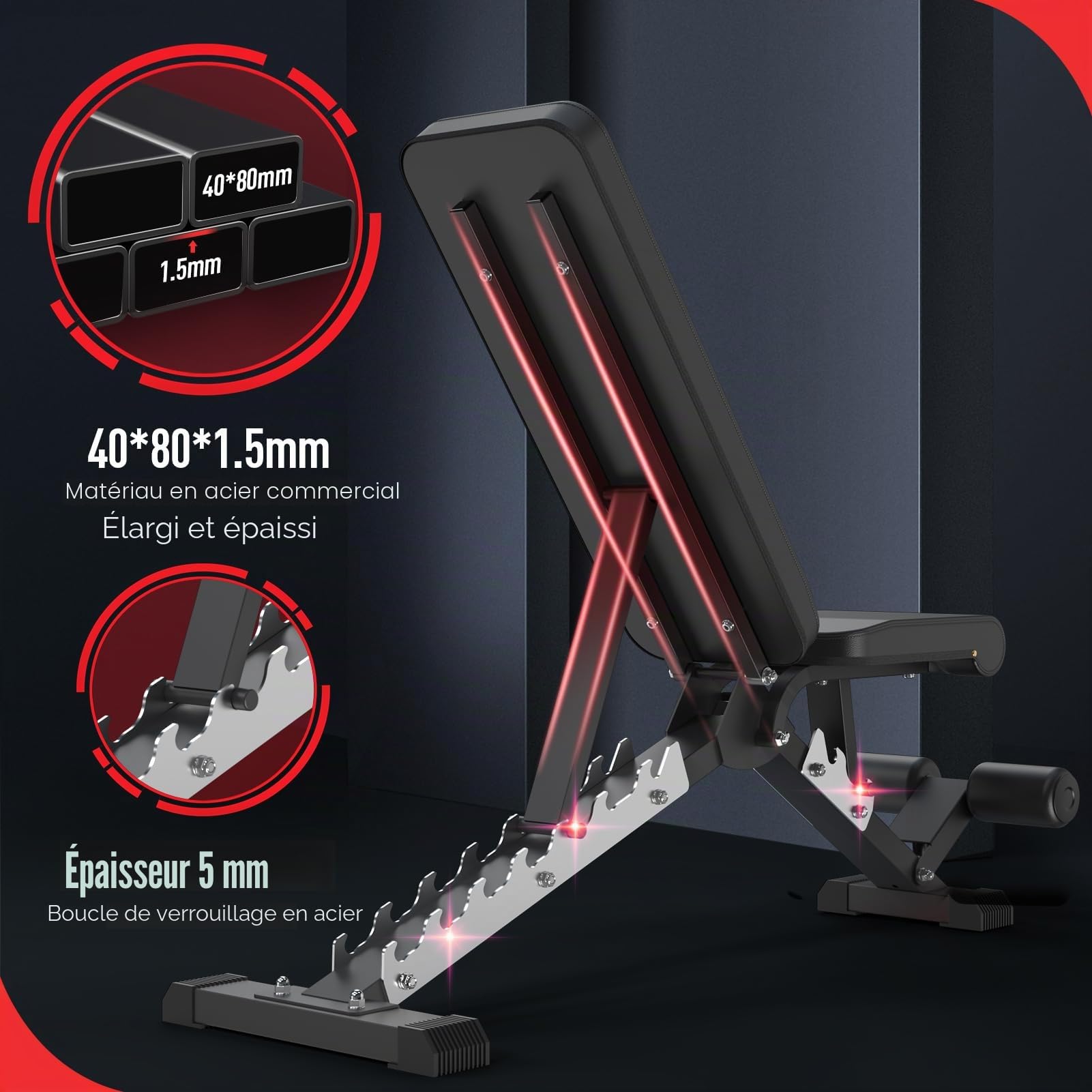 JOROTO Banc de musculation réglable – Charge de 317,5 kg/362,9 kg/453,6 kg – Banc d'entraînement pliable pour entraînement complet du corps