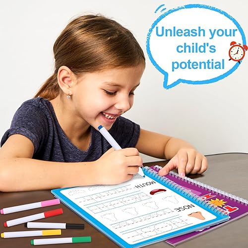 Miniatura 6 de gisgfim 96 actividades de aprendizaje preescolar Libros de rastreo para niños pequeños Práctica de escritura a mano con letras reutilizables, libros