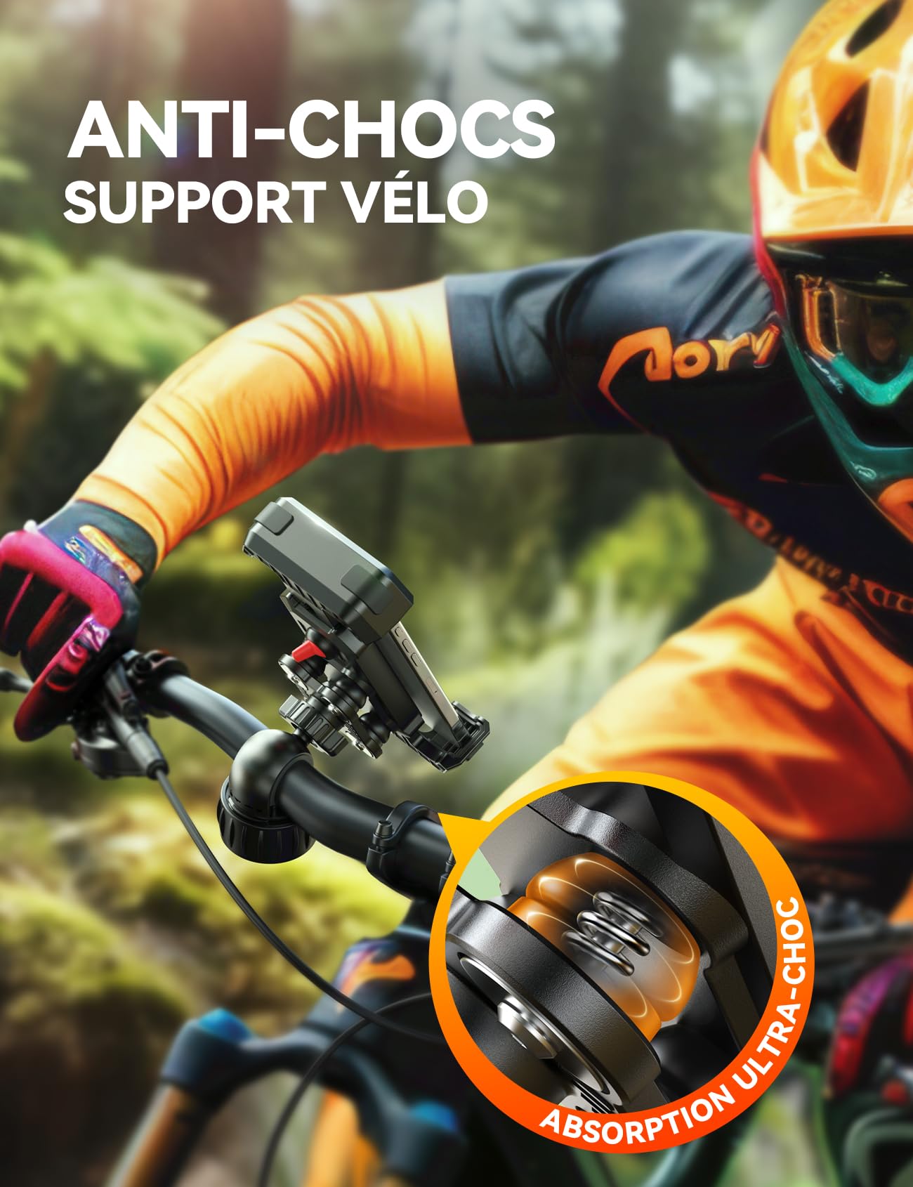 JOYROOM 2026 Support Téléphone Moto【Dernier Amortisseur】 Universel Porte Téléphone Vélo, Anti-Vibration pour iPhone 17/16/15 Pro Max, Samsung S25/S24/23 Ultra, Smartphones 4,7"-7"