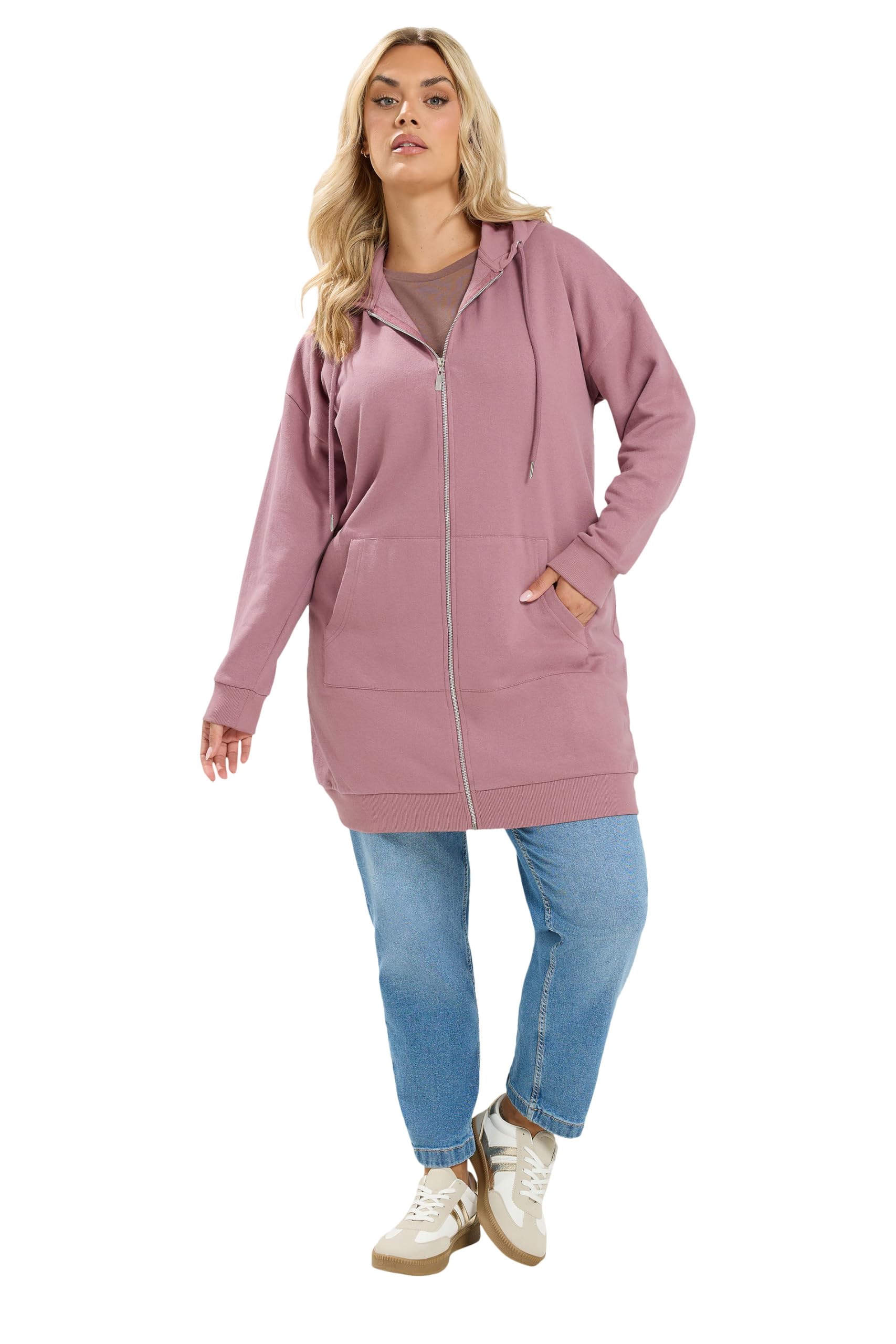 Yours Women's Light Pink Curve Longline Zip Hoodie - Plus Size Curve