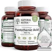 Vista 1 de Natural Nutra Time Release Ácido pantoténico 500 mg, suplemento de vitamina B5 para apoyo suprarrenal, estrés, ayuda a romper la grasa