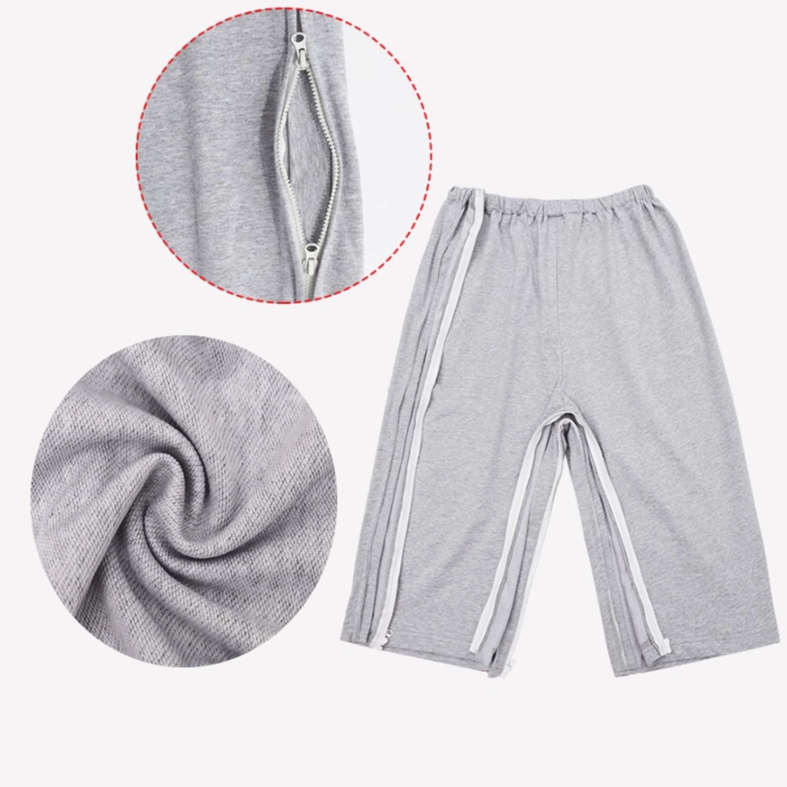 Pantalones de cuidado del paciente completamente abiertos, pantalones de chándal de recuperación postoperatoria con cremallera y algodón suave para personas mayores, exfoliantes suaves