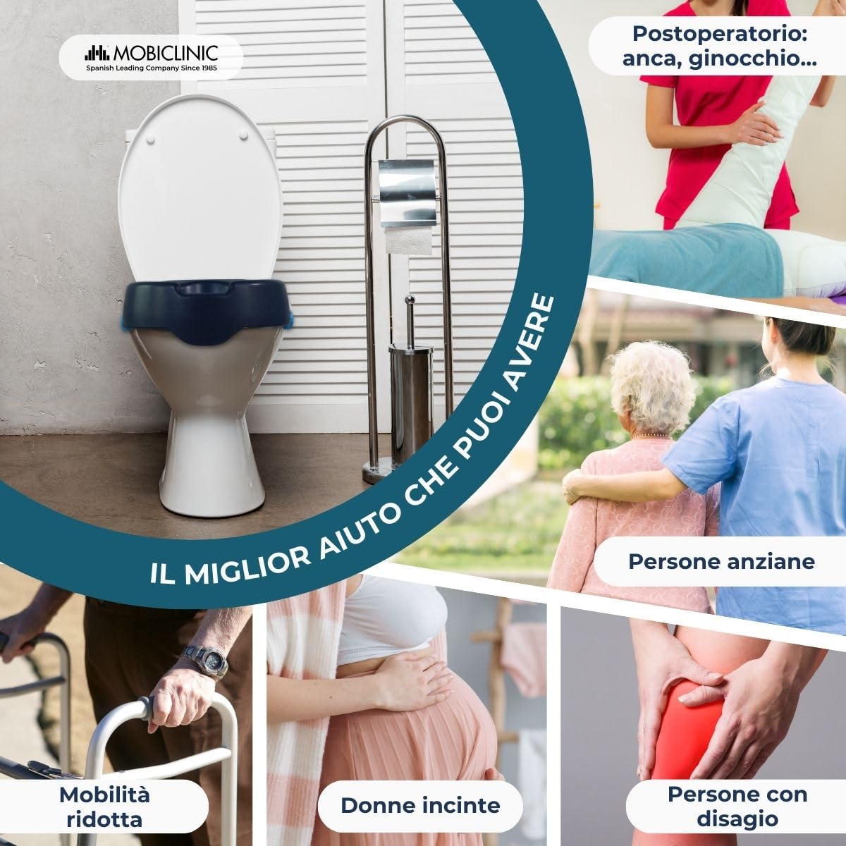 Mobiclinic®, Rialzo wc per anziani, Rio, Alzawater morbido, 11 cm, Marchio europeo, Bidet, Regolabile, Facile installazione, Blu