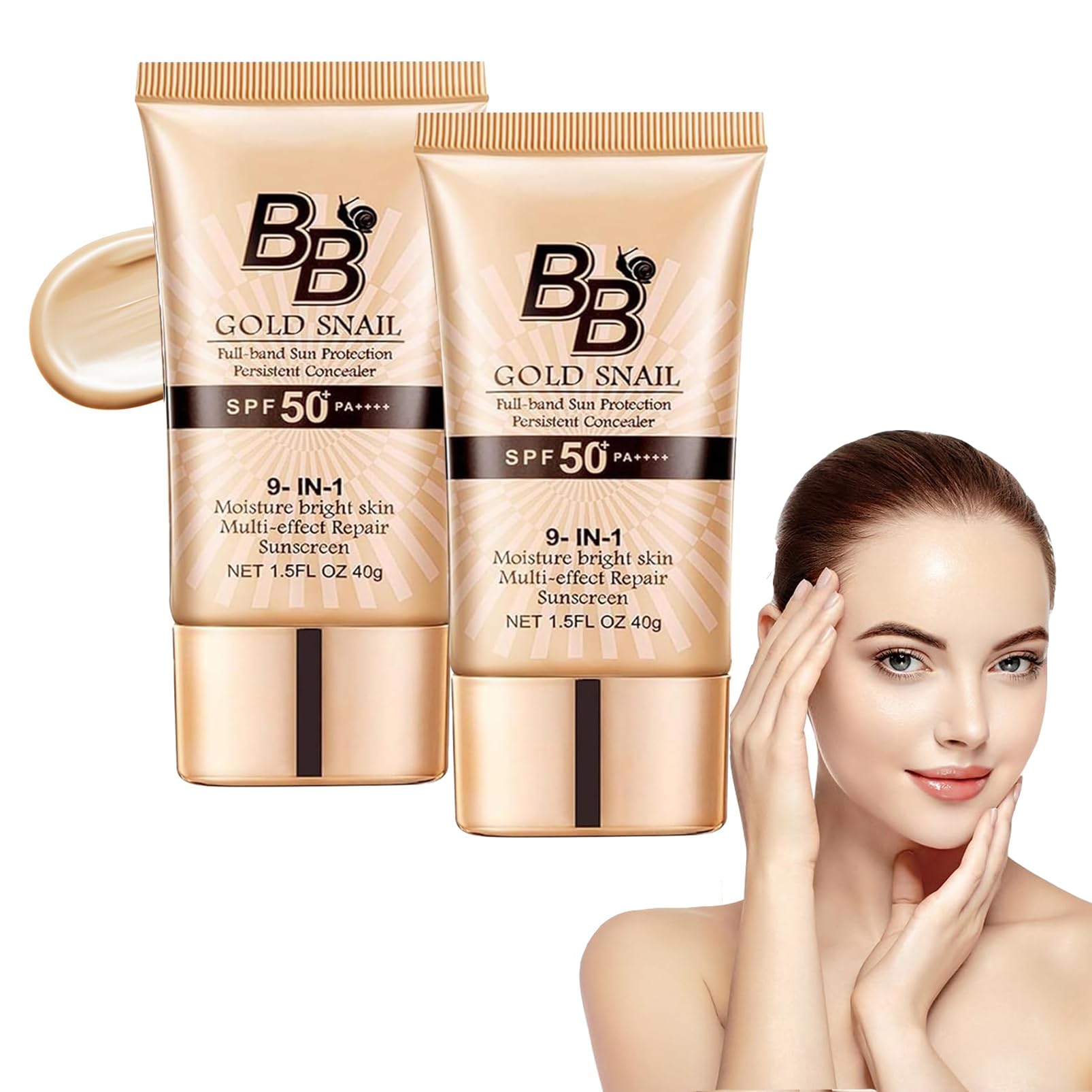 2 Pack BB Cream Light, SPF50+ Gold Snail Sunscreen, BB Cream Tinted Moisturizer with SPF, Tinted Moisturizer Face Women Hydrating Moisturizing, for All Skin Types Evens Skin Tone (01#Natural)