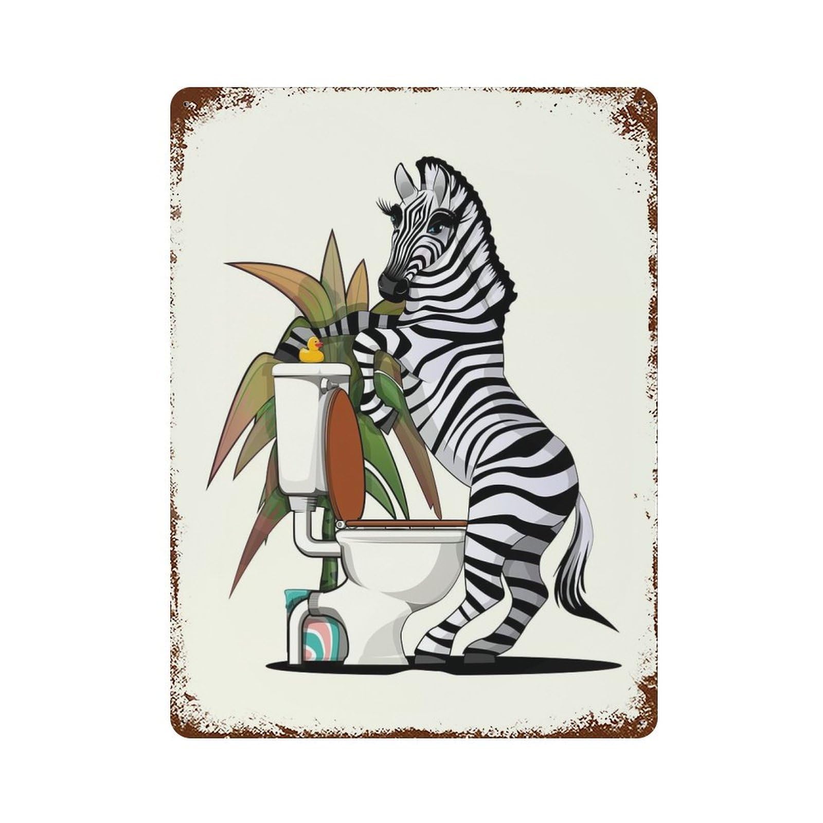 Retro Metal Sign with Zebra Using The Toilet Design 15.7"x11.8", for Farmhouse, Kitchen And Entryway Decor, Shabby Chic Decor