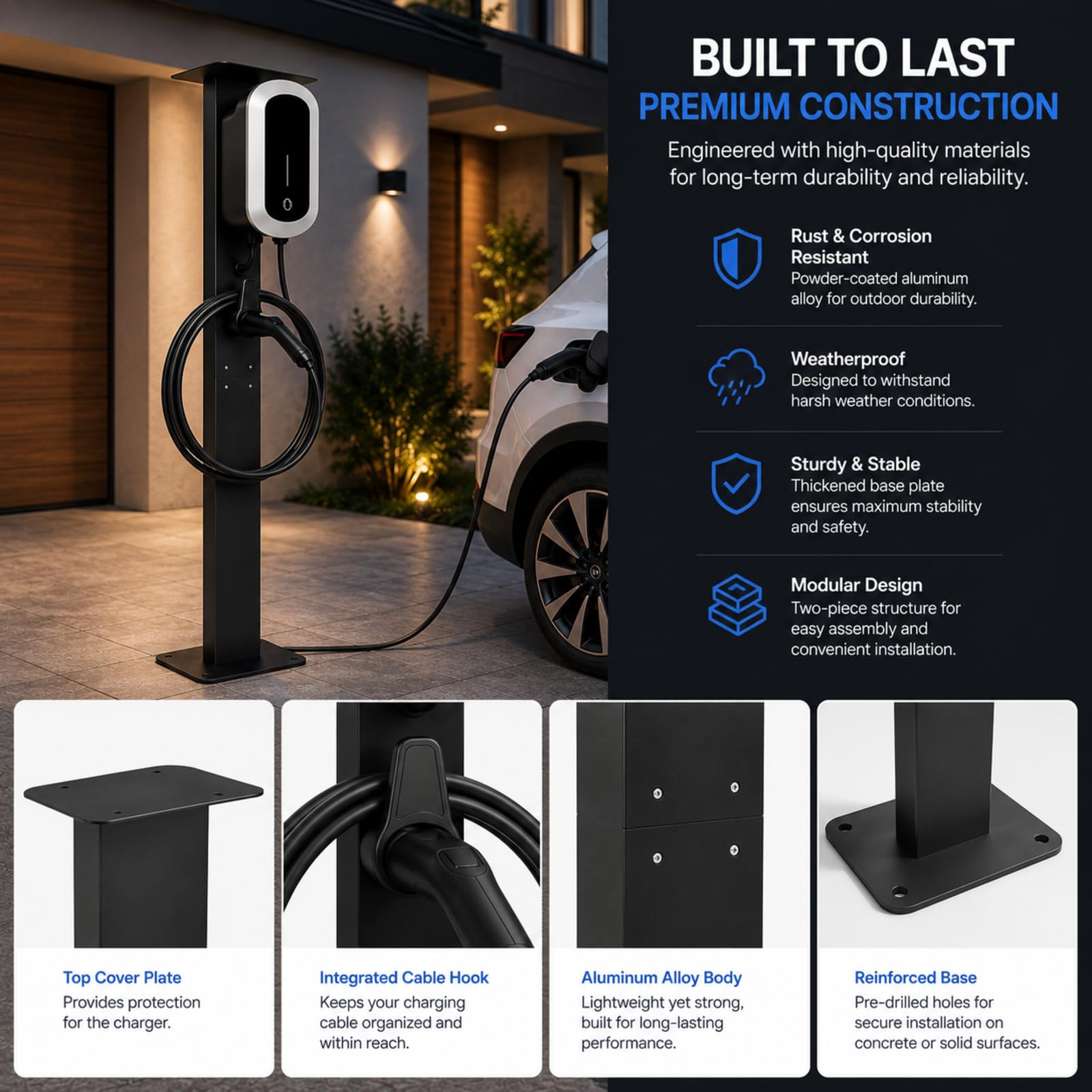Wallbox Stand für Elektroauto Ladestation, Externer Ständer für EV und PHEV, Freistehende Ladeständer Halterung, EV Ladepedestal für Innen und Außenbereich