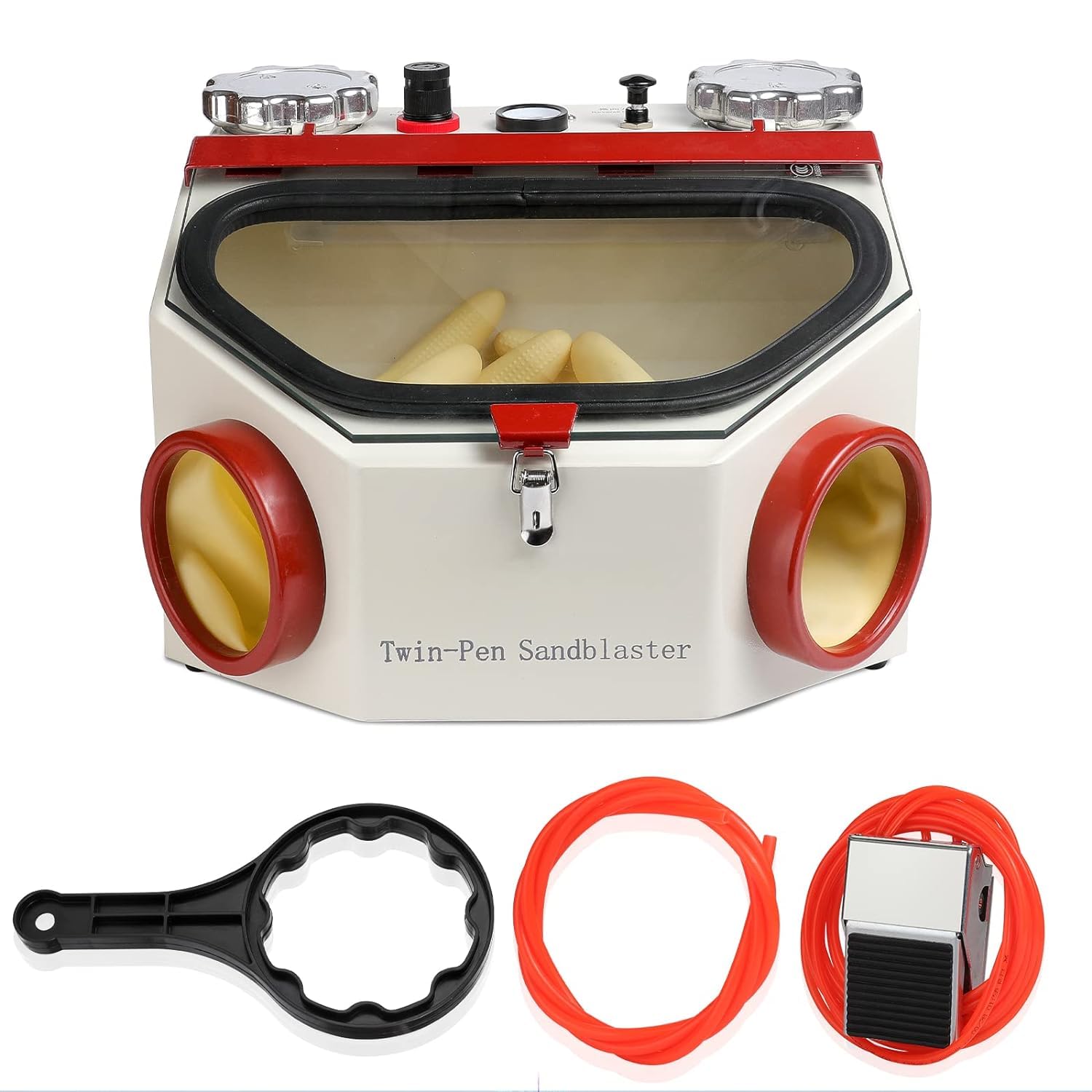 Lab Sandblaster With 2 Pens & 2 Tanks,Equipment With LED and Glass Window for Large View