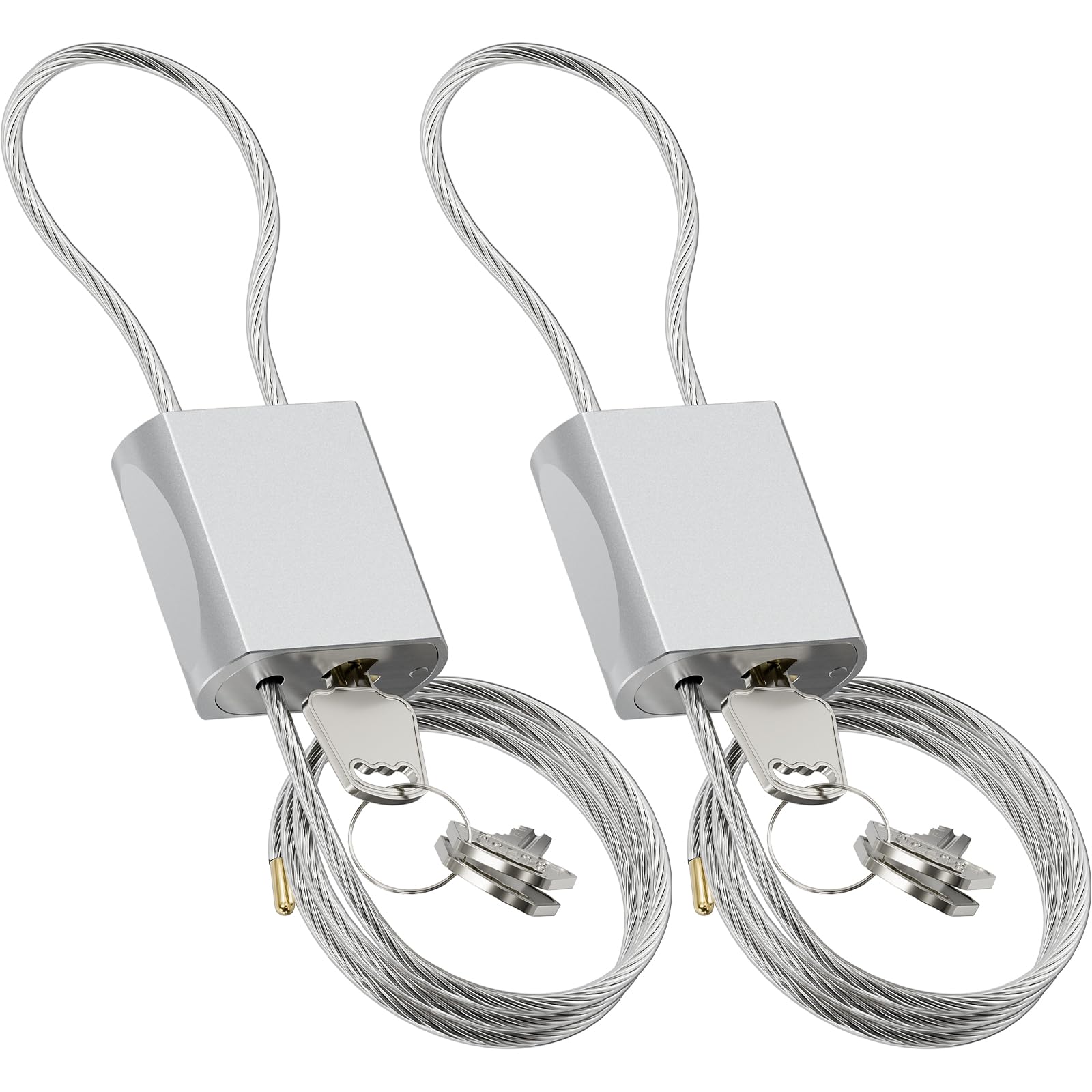 Cable Padlock Free Adjustable Lock 3 Keys, 3.28ft/1m Silver 2PCS