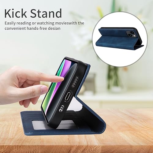 Miniatura 4 de ZZXX Funda tipo cartera para iPhone 14 con bloqueo RFID, ranura para tarjetas, función atril, magnética, de piel suave, para iPhone 14 (6.1 pulgadas)