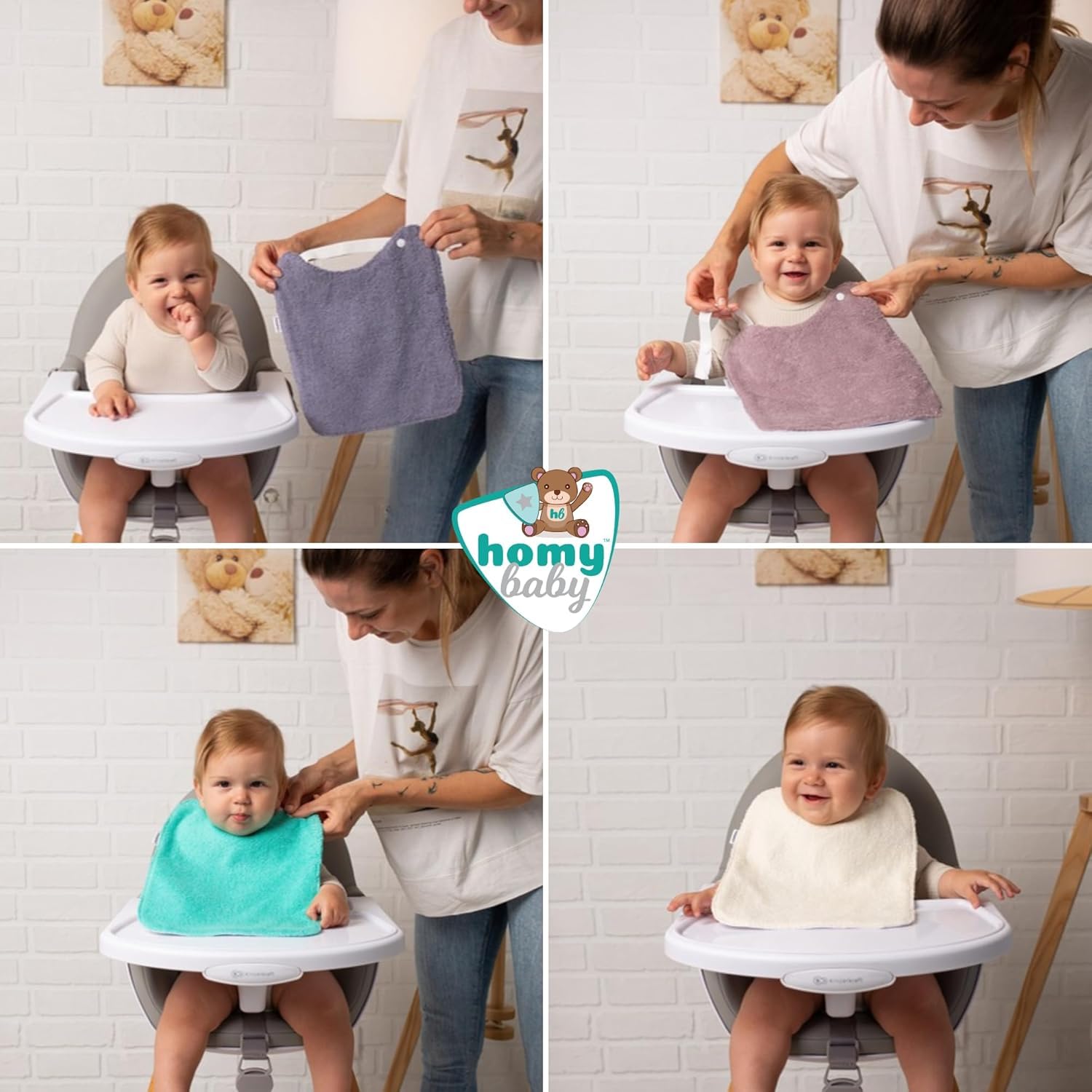 HOMYBABY® Lot 5 Bavoirs Bebe pour DME en Éponge - Bavoir Elastique Maternelle - Idéal pour la Crèche - Bavoir Imperméable Bébé Réutilisable - Puericulture bébé