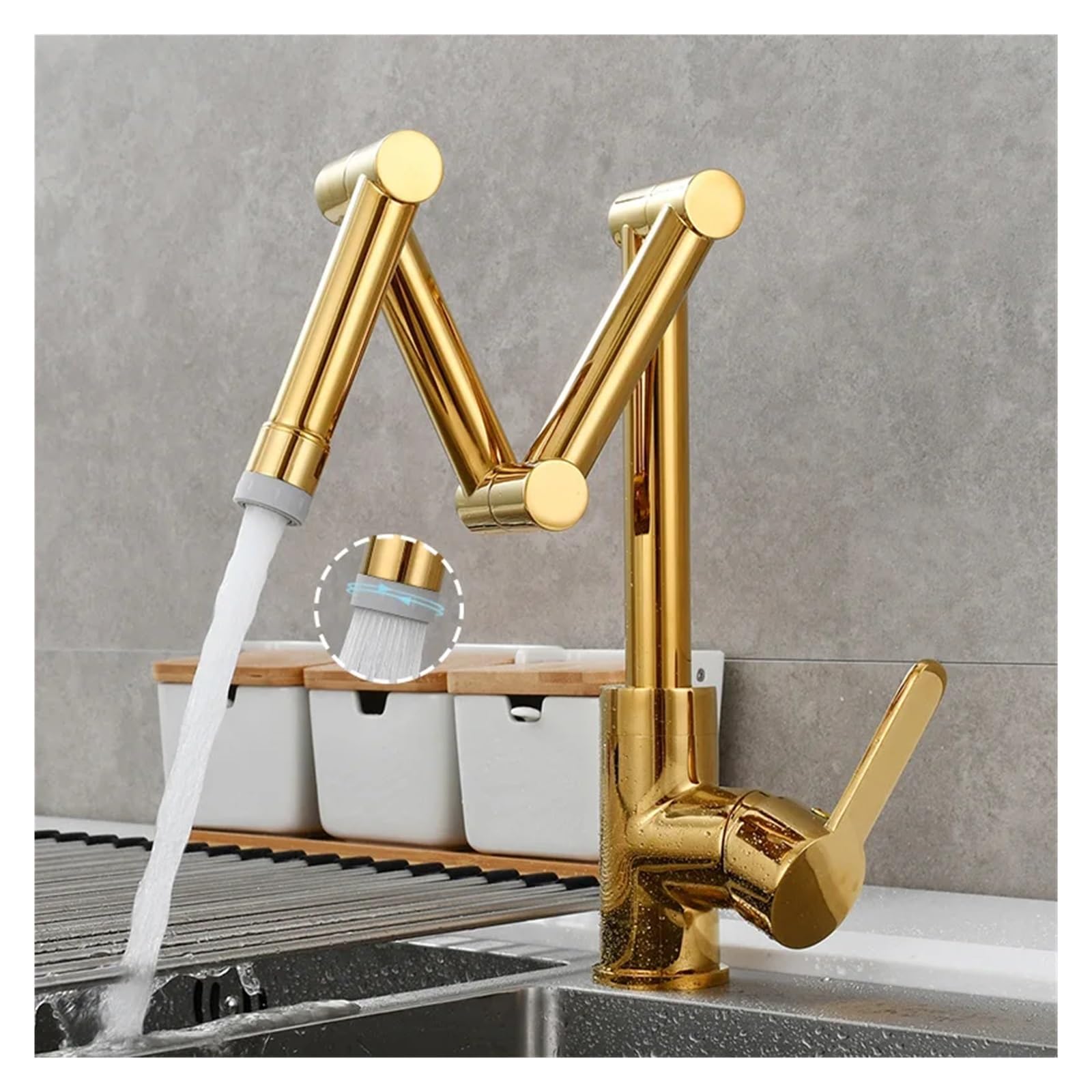 Grifo de cocina plegable de cobre titanio para fregadero con agua fría y caliente