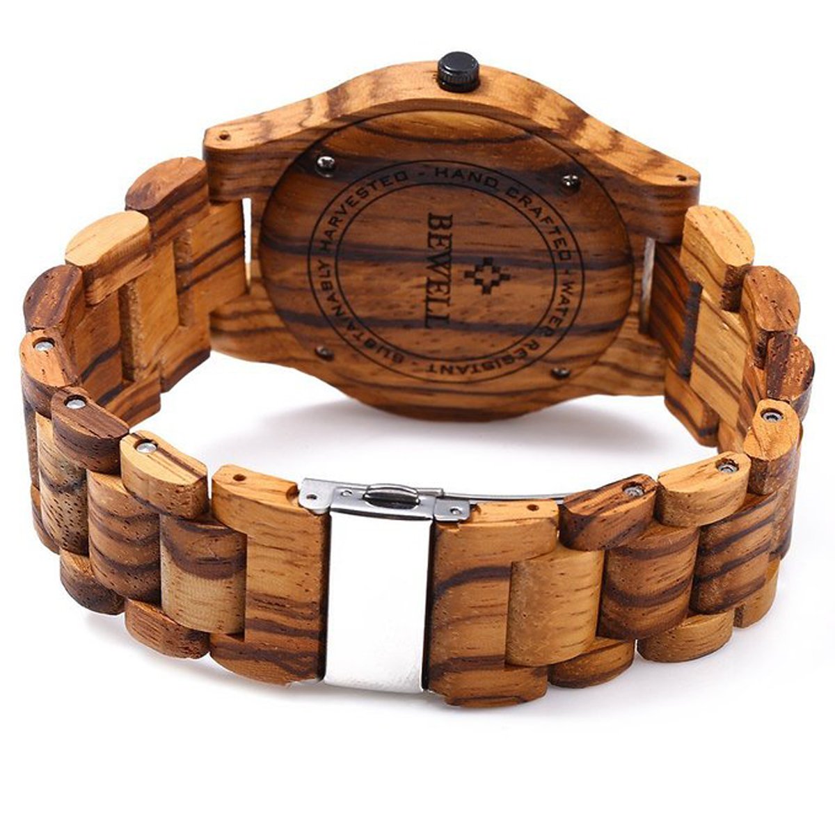 Bewell W086B - Orologio analogico al quarzo, leggero, realizzato a mano, in legno