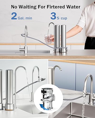 Miniatura 6 de Frizzlife Sistema de filtro de agua de encimera DS99, filtro de agua de acero inoxidable de 8 etapas certificado NSF 42 y 372 para grifo de