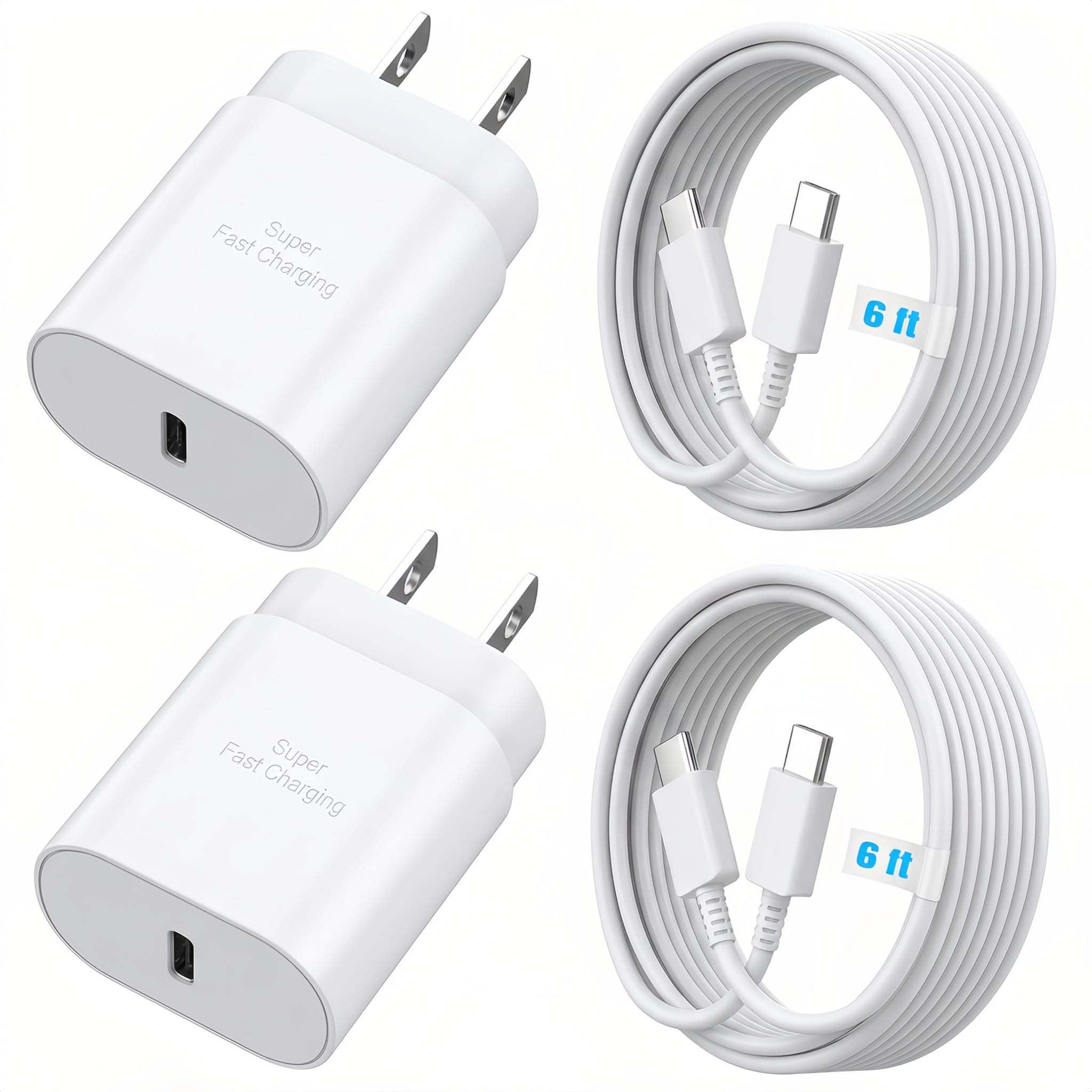 TT&C Cable de carga súper rápida de 25 W, USB-C Block tipo C, cable de 6 pies para iPhone 16, 16 Plus, 16 Pro, 16 Pro Max, iPhone 15, iPad Pro 12.9/11, Galaxy S25, S24, S23, S22, tablet, paquete de 2