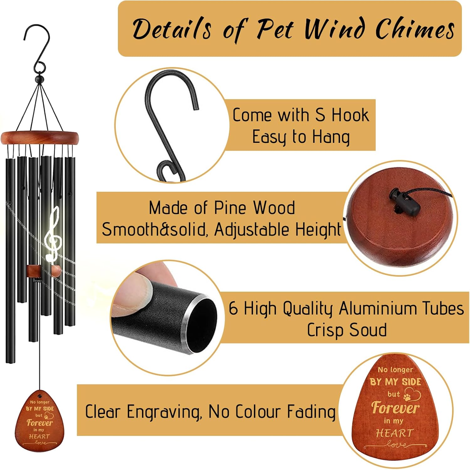 Pet Memorial Wind Chimes 26" - Dog Memorial Gifts for Loss of Dog, Dogs Remembrance Bereavement Gift, Pet Loss Sympathy Gifts (Design 4) - Image 3