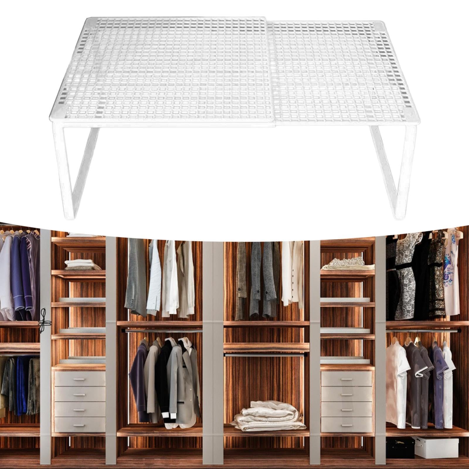 Étagère de Rangement Extensible, Organiseur d'armoire en Métal, Étagère de Placard Extensible, Support de Rangement Réglable pour Bureau, Cuisine, Garde-Manger, Blanc 38 à 62 Cm