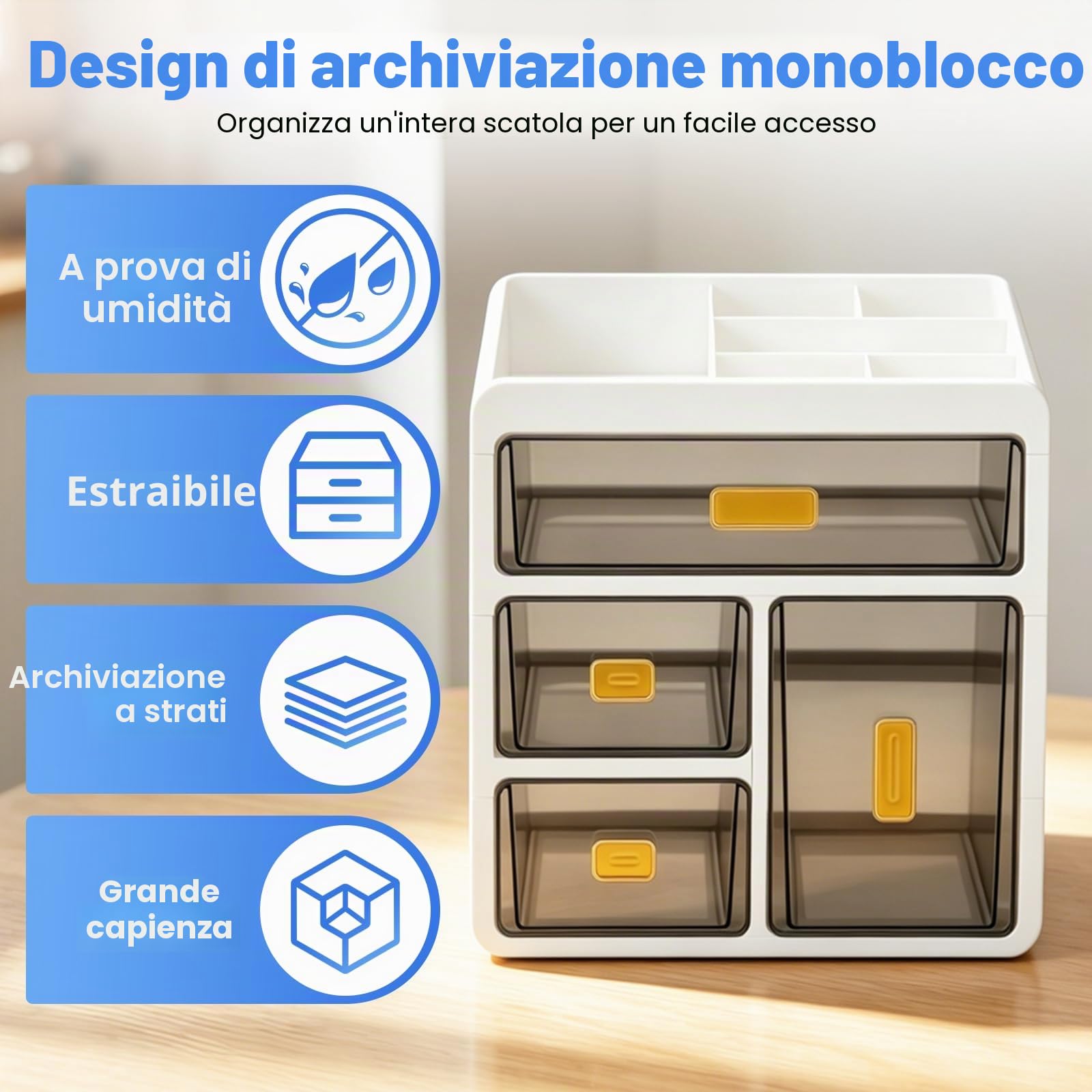Organizer per armadietto medicinali a 4 ripiani, con cassetti trasparenti, armadietto farmacia domestica, grande contenitore per farmaci, cosmetici, vitamine (bianco)