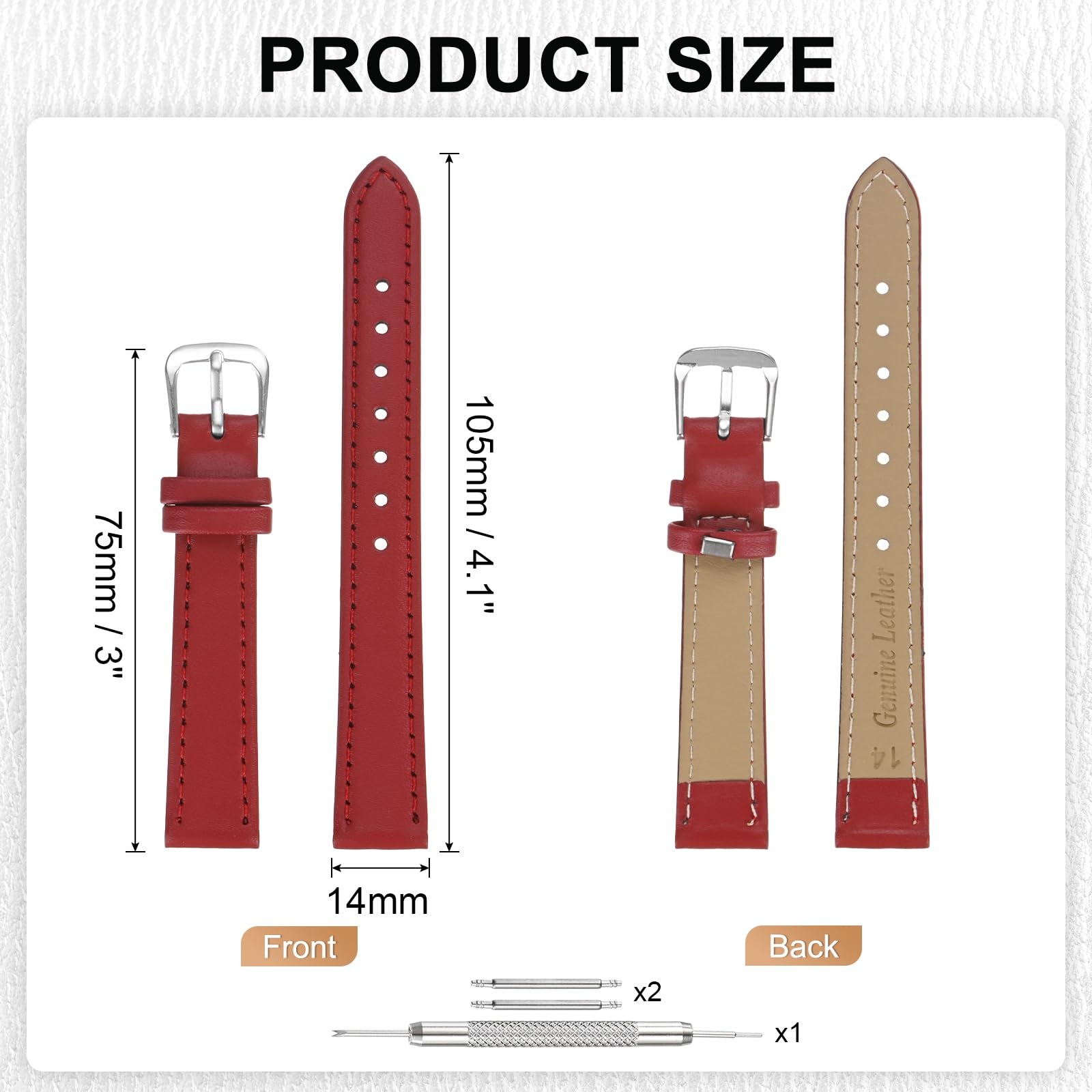 QUARKZMAN Bracelet De Monture En Cuir PU 14mm Bracelet De Montre À Libération Rapide En Cuir Bracelet De Remplacement Pour Montre Avec Boucle En Acier Inoxydable Pour Hommes Femmes, Crimson