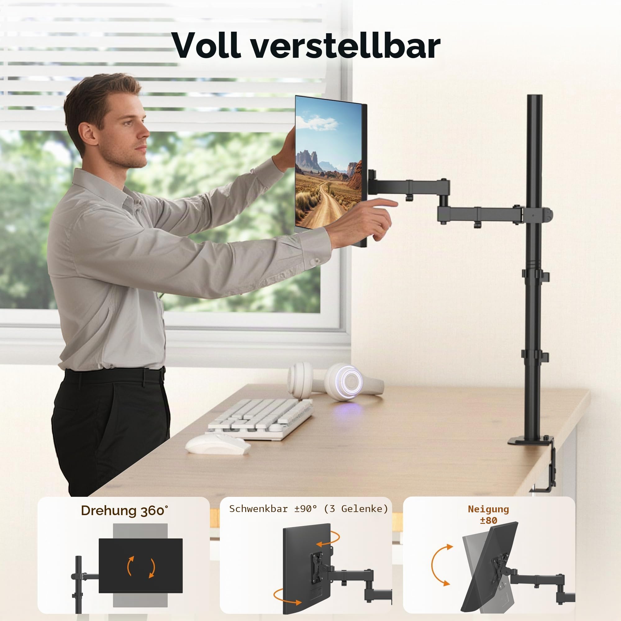 Bracwiser einzelnen Voll einstellbare Stehhöhe Monitorarm Standhalterung 800 mm hoch für Monitor Computerbildschirm 13 15 17 19 20 22 23 24 26 27 30 32 Zoll VESA 75 100 MD7821
